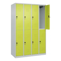 C+P Doppelstock-Spind Classic PLUS, 4 Abteile, HxBxT 1.850 x 1.200 x 500 mm, lichtgrau, clowngrün, für Vorhängeschloss, 8 Fächer