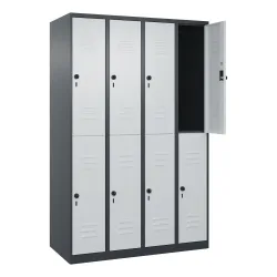C+P Doppelstock-Spind Classic PLUS, 4 Abteile, HxBxT 1.850 x 1.200 x 500 mm, anthrazitgrau, lichtgrau, für Vorhängeschloss, 8 Fächer