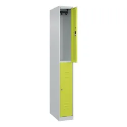 C+P Doppelstock-Spind Classic PLUS, 1 Abteil, HxBxT 1.850 x 250 x 500 mm, lichtgrau, clowngrün, Zylinderschloss, 2 Fächer