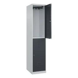 C+P Doppelstock-Spind Classic PLUS, 1 Abteil, HxBxT 1.850 x 400 x 500 mm, lichtgrau, anthrazitgrau, Zylinderschloss, 2 Fächer