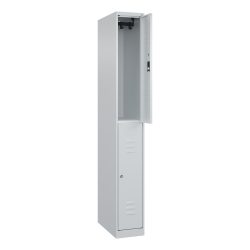 C+P Doppelstock-Spind Classic PLUS, 1 Abteil, HxBxT 1.850 x 250 x 500 mm, lichtgrau, lichtgrau, Zylinderschloss, 2 Fächer