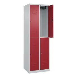 C+P Doppelstock-Spind Classic PLUS, 2 Abteile, HxBxT 1.850 x 600 x 500 mm, lichtgrau, rubinrot, Zylinderschloss, 4 Fächer