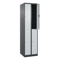 C+P Doppelstock-Spind Classic PLUS, 2 Abteile, HxBxT 1.850 x 500 x 500 mm, anthrazitgrau, lichtgrau, Zylinderschloss, 4 Fächer