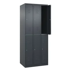 C+P Doppelstock-Spind Classic PLUS, 3 Abteile, HxBxT 1.850 x 750 x 500 mm, anthrazitgrau, anthrazitgrau, Zylinderschloss, 6 Fächer
