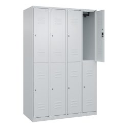 C+P Doppelstock-Spind Classic PLUS, 4 Abteile, HxBxT 1.850 x 1.200 x 500 mm, lichtgrau, lichtgrau, Zylinderschloss, 8 Fächer