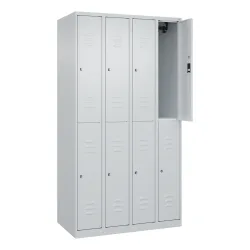 C+P Doppelstock-Spind Classic PLUS, 4 Abteile, HxBxT 1.850 x 1.000 x 500 mm, lichtgrau, lichtgrau, Zylinderschloss, 8 Fächer
