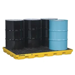 Justrite® Flach-Auffangwanne aus PE, 6x 200 l, Auffangvolumen 276 l, gelb