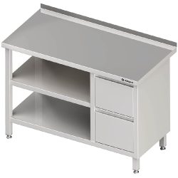 Stalgast Arbeitstisch mit Grund- und Zwischenboden, 1100x700x850 mm, mit 2er Schubladenblock rechts, ohne Aufkantung, verschweisst