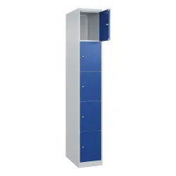 C+P Schliessfachschrank Classic PLUS, 1 Abteil, HxBxT 1.850 x 300 x 500 mm, lichtgrau, enzianblau, 5 Fächer, Zylinderschloss