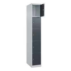 C+P Schliessfachschrank Classic PLUS, 1 Abteil, HxBxT 1.850 x 300 x 500 mm, lichtgrau, anthrazitgrau, 5 Fächer, Zylinderschloss