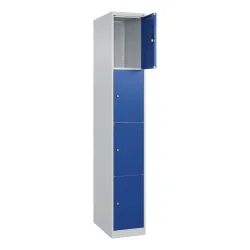 C+P Schliessfachschrank Classic PLUS, 1 Abteil, HxBxT 1.850 x 300 x 500 mm, lichtgrau, enzianblau, 4 Fächer, Zylinderschloss