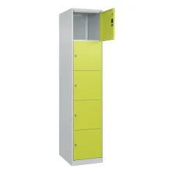 C+P Schliessfachschrank Classic PLUS, 1 Abteil, HxBxT 1.850 x 400 x 500 mm, lichtgrau, clowngrün, 5 Fächer, Zylinderschloss
