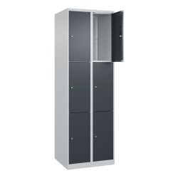 C+P Schliessfachschrank Classic PLUS, 2 Abteile, HxBxT 1.850 x 600 x 500 mm, lichtgrau, anthrazitgrau, 6 Fächer, Zylinderschloss