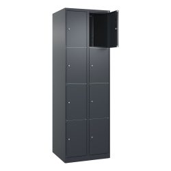 4er-Schließfachschrank Classic PLUS, 2 Abteile, grau, B 600 mm, 8 Fächer, mit Bodengleitern C+P