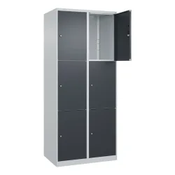 3er-Schließfachschrank Classic PLUS, 2 Abteile, lichtgrau / grau, B 800 mm, 6 Fächer, mit Bodengleitern C+P