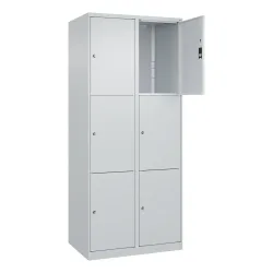 3er-Schließfachschrank Classic PLUS, 2 Abteile, lichtgrau, B 800 mm, 6 Fächer, mit Bodengleitern C+P