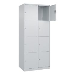 4er-Schließfachschrank Classic PLUS, 2 Abteile, lichtgrau, B 800 mm, 8 Fächer, mit Bodengleitern C+P