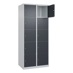 C+P Schliessfachschrank Classic PLUS, 2 Abteile, HxBxT 1.850 x 800 x 500 mm, lichtgrau, anthrazitgrau, 10 Fächer, Zylinderschloss