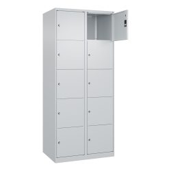 5er-Schließfachschrank Classic PLUS, 2 Abteile, lichtgrau, B 800 mm, 10 Fächer, mit Bodengleitern C+P