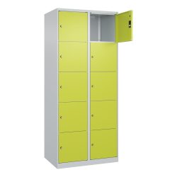 C+P Schliessfachschrank Classic PLUS, 2 Abteile, HxBxT 1.850 x 800 x 500 mm, lichtgrau, clowngrün, 10 Fächer, Zylinderschloss