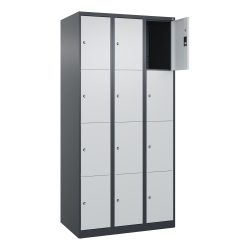 C+P Schliessfachschrank Classic PLUS, 3 Abteile, HxBxT 1.850 x 900 x 500 mm, anthrazitgrau, lichtgrau, 12 Fächer, Zylinderschloss