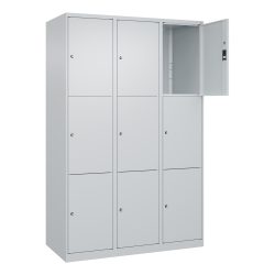 3er-Schließfachschrank Classic PLUS, 3 Abteile, lichtgrau, B 1200 mm, 9 Fächer, mit Bodengleitern C+P
