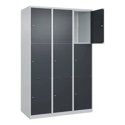 C+P Schliessfachschrank Classic PLUS, 3 Abteile, HxBxT 1.850 x 1.200 x 500 mm, lichtgrau, lichtgrau, 9 Fächer, Zylinderschloss