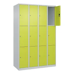 C+P Schliessfachschrank Classic PLUS, 4 Abteile, HxBxT 1.850 x 1.200 x 500 mm, lichtgrau, clowngrün, 12 Fächer, Zylinderschloss