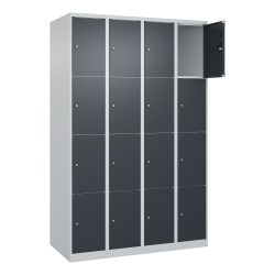 C+P Schliessfachschrank Classic PLUS, 4 Abteile, HxBxT 1.850 x 1.200 x 500 mm, lichtgrau, anthrazitgrau, 16 Fächer, Zylinderschloss