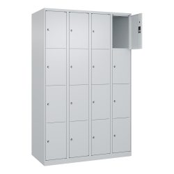 4er-Schließfachschrank Classic PLUS, 4 Abteile, lichtgrau, B 1200 mm, 16 Fächer, mit Bodengleitern C+P
