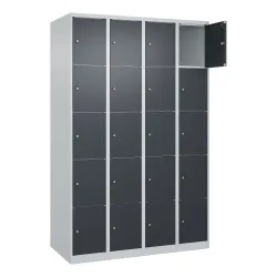 5er-Schließfachschrank Classic PLUS, 4 Abteile, lichtgrau / grau, B 1200 mm, 20 Fächer, mit Bodengleitern C+P