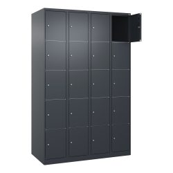 5er-Schließfachschrank Classic PLUS, 4 Abteile, grau, B 1200 mm, 20 Fächer, mit Bodengleitern C+P
