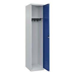 C+P Spind Classic PLUS, 1 Abteil, HxBxT 1.850 x 400 x 500 mm, lichtgrau, enzianblau, Zylinderschloss, ohne Mitteltrennwand