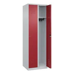 C+P Spind Classic PLUS, 2 Abteile, HxBxT 1.850 x 600 x 500 mm, lichtgrau, rubinrot, Zylinderschloss, ohne Mitteltrennwand