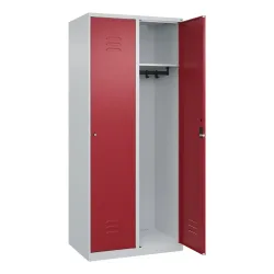 C+P Spind Classic PLUS, 2 Abteile, HxBxT 1.850 x 800 x 500 mm, lichtgrau, rubinrot, Zylinderschloss, ohne Mitteltrennwand