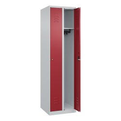 C+P Spind Classic PLUS, 2 Abteile, HxBxT 1.850 x 500 x 500 mm, lichtgrau, rubinrot, Zylinderschloss, ohne Mitteltrennwand