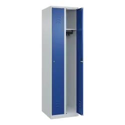 C+P Spind Classic PLUS, 2 Abteile, HxBxT 1.850 x 500 x 500 mm, lichtgrau, enzianblau, Zylinderschloss, ohne Mitteltrennwand