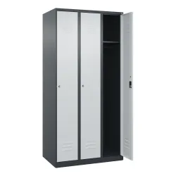 C+P Spind Classic PLUS, 3 Abteile, HxBxT 1.850 x 900 x 500 mm, anthrazitgrau, lichtgrau, Zylinderschloss, ohne Mitteltrennwand