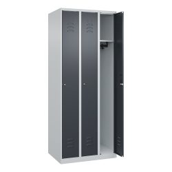 C+P Spind Classic PLUS, 3 Abteile, HxBxT 1.850 x 750 x 500 mm, lichtgrau, anthrazitgrau, Zylinderschloss, ohne Mitteltrennwand