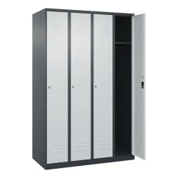 C+P Spind Classic PLUS, 4 Abteile, HxBxT 1.850 x 1.200 x 500 mm, anthrazitgrau, lichtgrau, Zylinderschloss, ohne Mitteltrennwand