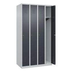 C+P Spind Classic PLUS, 4 Abteile, HxBxT 1.850 x 1.000 x 500 mm, lichtgrau, anthrazitgrau, Zylinderschloss, ohne Mitteltrennwand