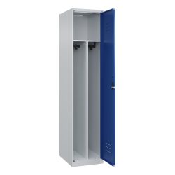 C+P Spind Classic PLUS, 1 Abteil, HxBxT 1.850 x 400 x 500 mm, lichtgrau, enzianblau, Zylinderschloss, mit Mitteltrennwand