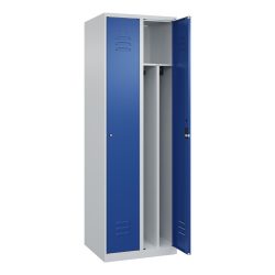 C+P Spind Classic PLUS, 2 Abteile, HxBxT 1.850 x 600 x 500 mm, lichtgrau, enzianblau, Zylinderschloss, mit Mitteltrennwand