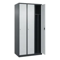 C+P Spind Classic PLUS, 3 Abteile, HxBxT 1.850 x 900 x 500 mm, anthrazitgrau, lichtgrau, Zylinderschloss, mit Mitteltrennwand