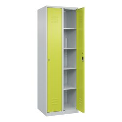 C+P Wäsche-Spind Classic PLUS, 2 Abteile, HxBxT 1.850 x 600 x 500 mm, lichtgrau, clowngrün, Zylinderschloss, ohne Mitteltrennwand