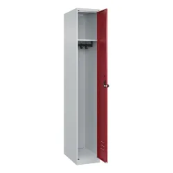 C+P Spind Classic PLUS, 1 Abteil, HxBxT 1.850 x 300 x 500 mm, lichtgrau, rubinrot, für Vorhängeschloss, ohne Mitteltrennwand