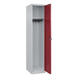 C+P Spind Classic PLUS, 1 Abteil, HxBxT 1.850 x 400 x 500 mm, lichtgrau, rubinrot, für Vorhängeschloss, ohne Mitteltrennwand
