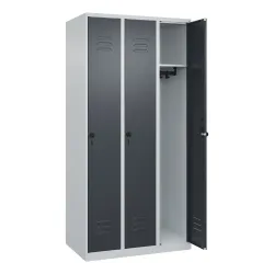 C+P Spind Classic PLUS, 3 Abteile, HxBxT 1.850 x 900 x 500 mm, lichtgrau, anthrazitgrau, für Vorhängeschloss, ohne Mitteltrennwand