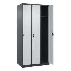 C+P Spind Classic PLUS, 3 Abteile, HxBxT 1.850 x 900 x 500 mm, anthrazitgrau, lichtgrau, für Vorhängeschloss, ohne Mitteltrennwand