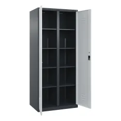 C+P Wäsche-Spind Classic PLUS, 2 Abteile, HxBxT 1.850 x 800 x 500 mm, anthrazitgrau, lichtgrau, Zylinderschloss, mit Mitteltrennwand